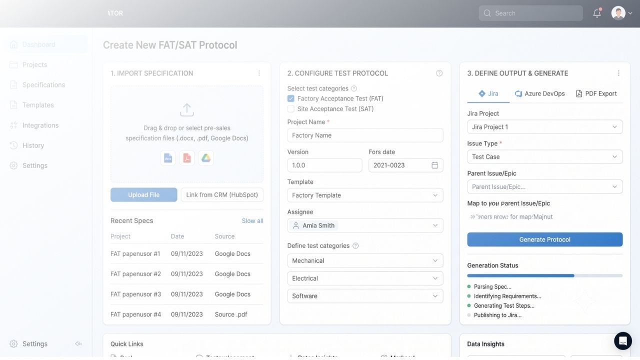Automated FAT/SAT Protocol Generator Asset
